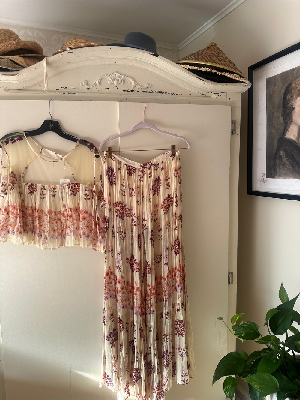 Free People Cream Floral Wide-Leg Palazzo Pants - Picture 6 of 7